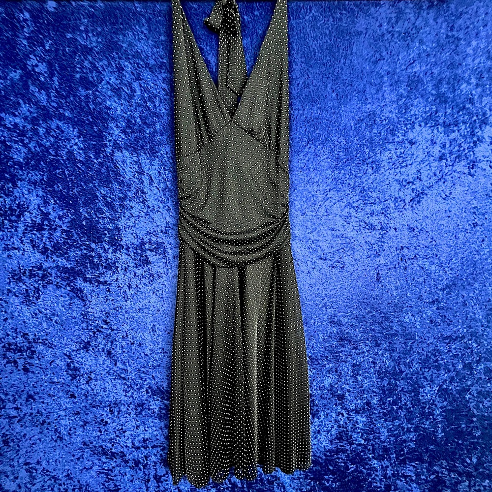 Sexy Windsor, halter dress, black and white, polka dots, size medium.